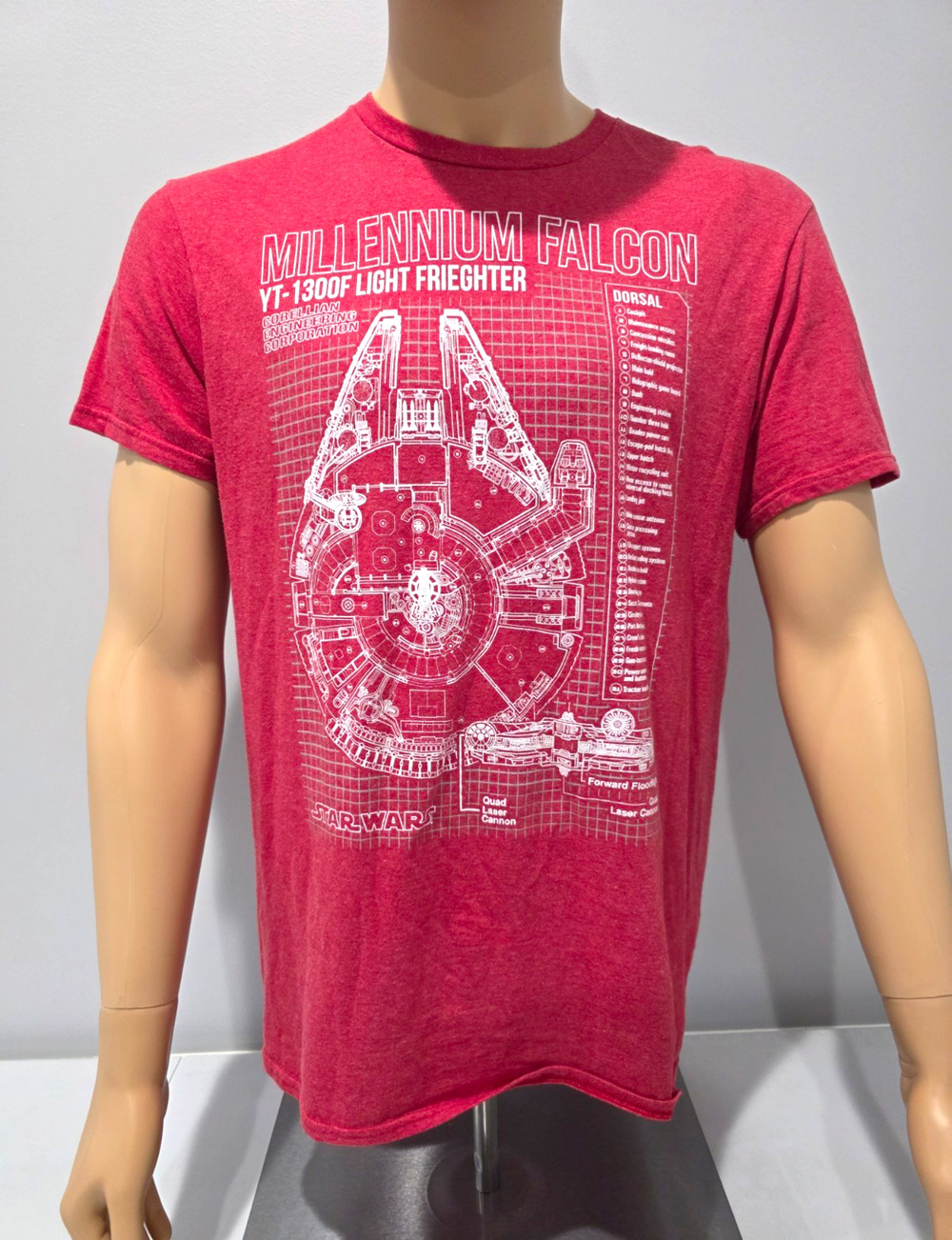 Star Wars Millennium Falcon Blueprint T-Shirt Mens L Red Mad Engine Graphic Tee